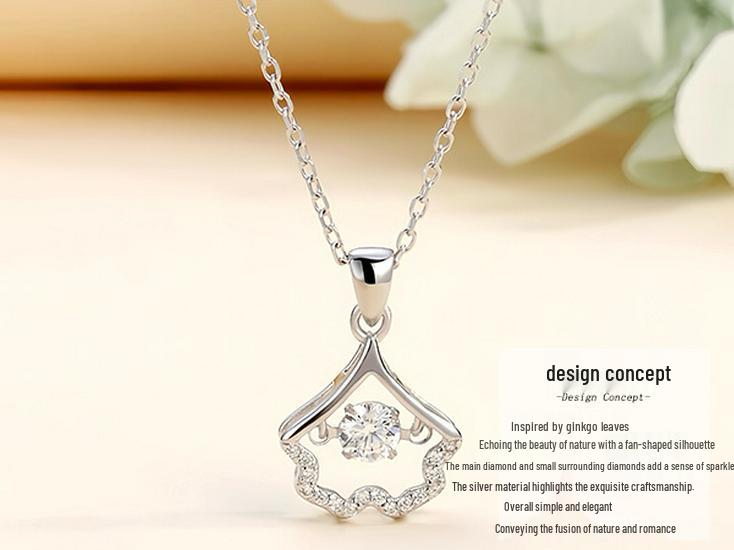 S925 Sterling Silver Ginkgo Leaf Apricot Necklace - Korean & Japanese Style for Women