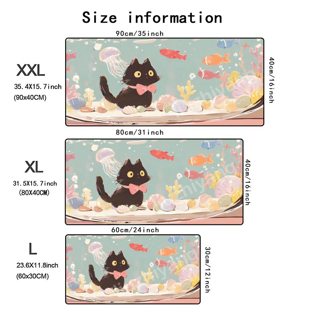 Cats And Fish Mouse Pad Large Computer Office Game Table Mat Rubber AntiSlip Stitched Edge Keyboard Mats 90x40 Xxl Desk Pads