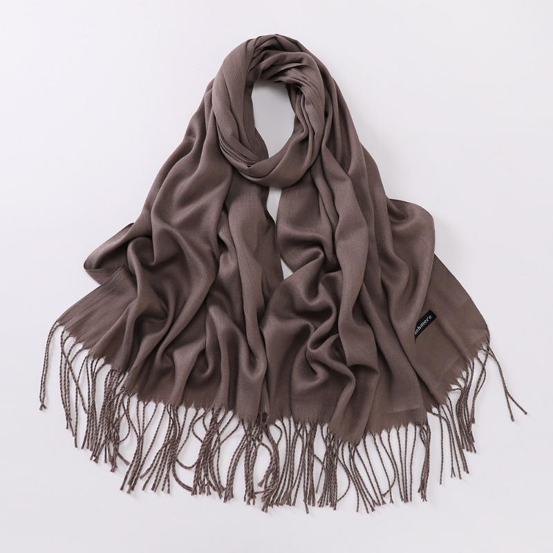 Autumn and winter various solid color imitation cashmere scarves women's monochrome thickened warm fringed shawl scarf scarf bright red scarf