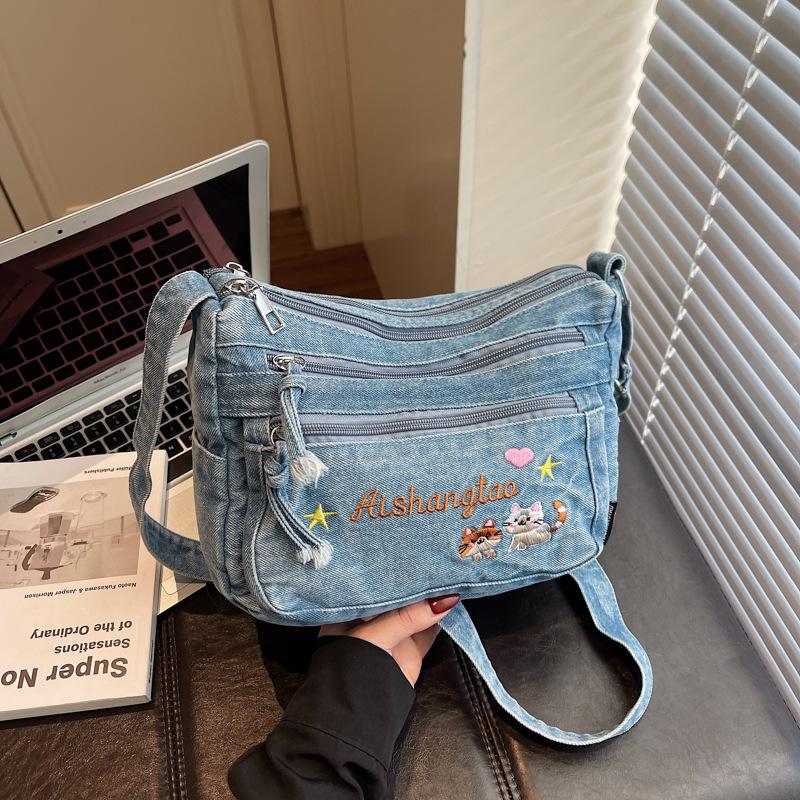 

Retro Cartoon Denim Crossbody Bag - Versatile & Lightweight Women s Shoulder Bag One Size светло-синий