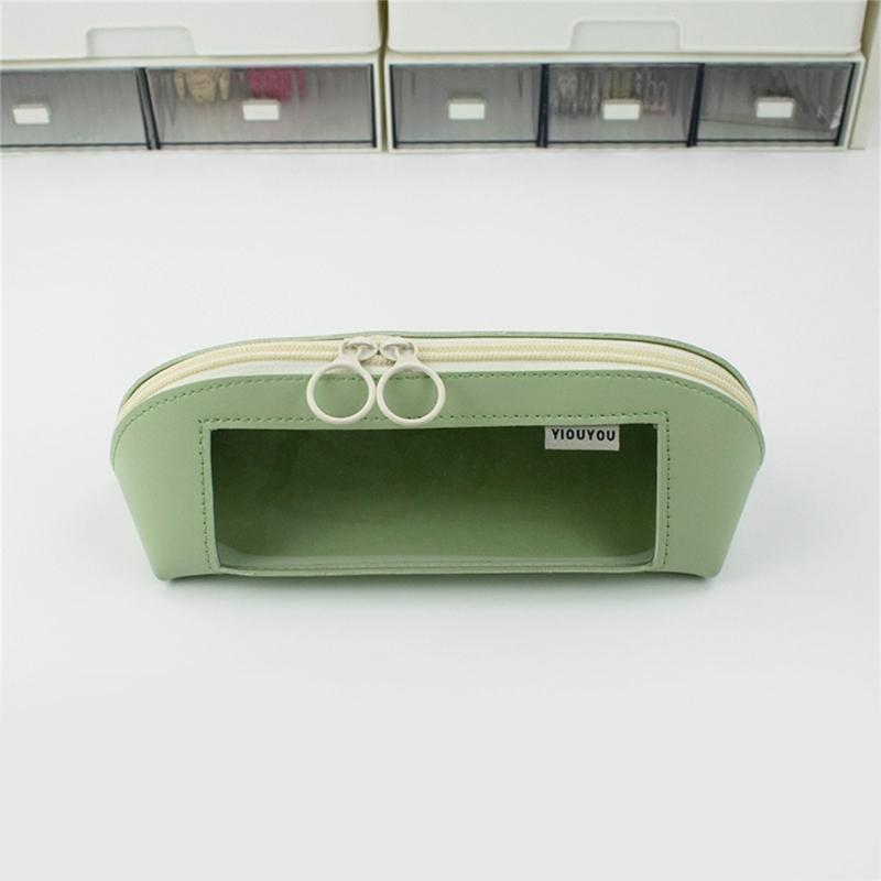 Leather Pencil Case Large Compartment Pencil Bag Water Resistant Clear Pen Pouches Pen Organizers Bag for Student Adult