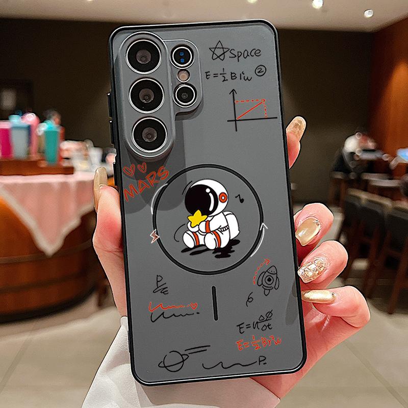 

Magnetic For Magsafe Case For Samsung Galaxy S26 Ultra S25 Edge S24 Plus S23 FE S22 A54 A55 A56 5G Creative Astronaut Formula Print Matte Cover Samsung A56 5G чорний