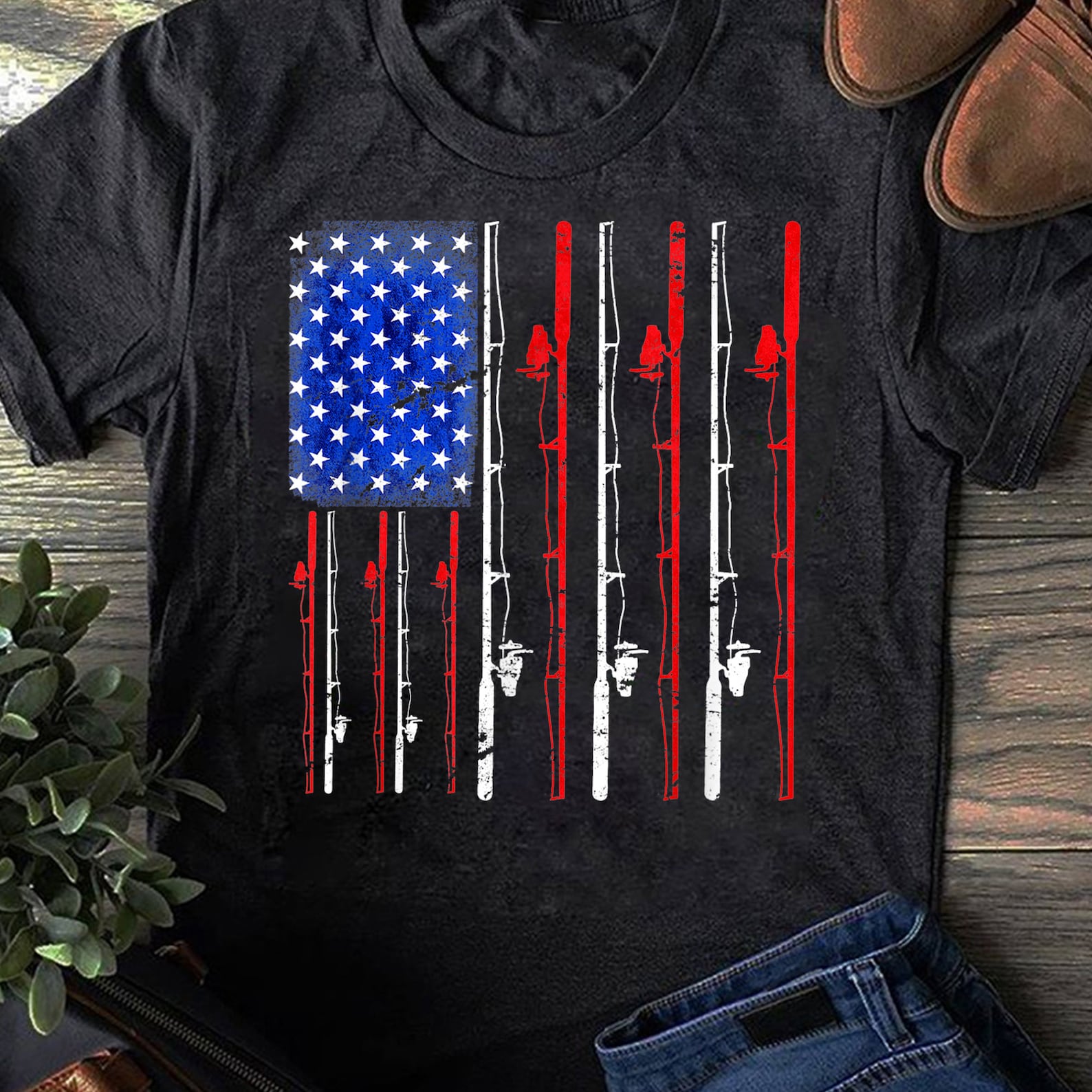 American Flag Fishing Rod Fishing Lover T-Shirt, Fish Life Shirt, Fishing Shirt, Gift For Fisher, Funny Fishing, Fisherman Gift 2XL