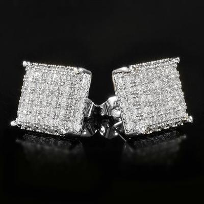 Huitan Simple Square-shaped Stud Earrings Women Full Paved Shiny CZ Silver Color/Gold Color OL Style Versatile Fashion Jewelry