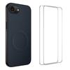 For iPhone 16e Magnetic Case WANLONFENG TQ1 Series Carbon Fiber Texture PC TPU Phone Cover with 2Pcs Screen Films