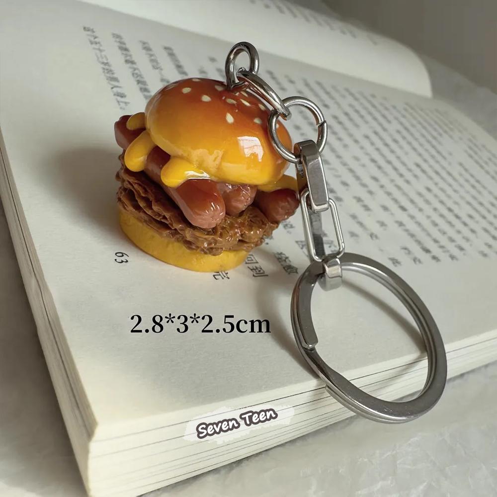 Not Vegetarian! Creative Cheese Hot Dog Double Beef Patty Full Load Burger Pendant Keychain Backpack Ornament For Students