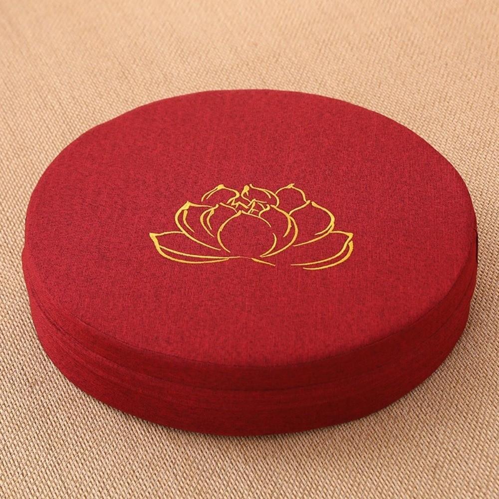 New Lotus Embroidered Yoga Meditation Cushion Washable Round Backrest Pillow Removable Cover Thickening Fill Linen Futon Cushion