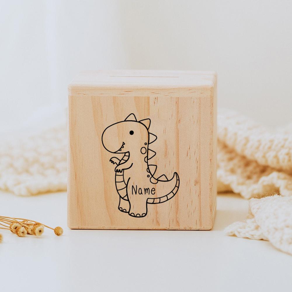 Personalized Children's Money Box Wooden Cute Dinosaur Piggy Bank with Name Baptism Gift New Baby Gifts Wooden Money Box