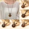 Retro Houten Blad Uil Lange Truiketting Etnische Ronde Ketting Vrouwen Klok Hanger Vrouwelijke Sieraden Nekaccessoires Cadeaus Kraag