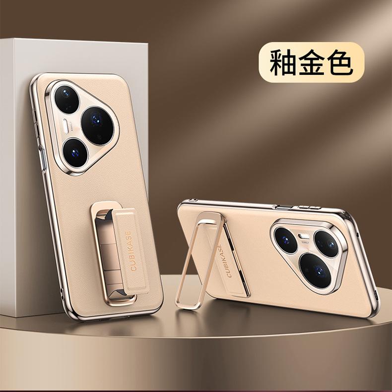The new model is suitable for Huawei Pura11Ultra wristband, rotating bracket, mobile phone case p11Pro + electroplated Napa leather pattern.