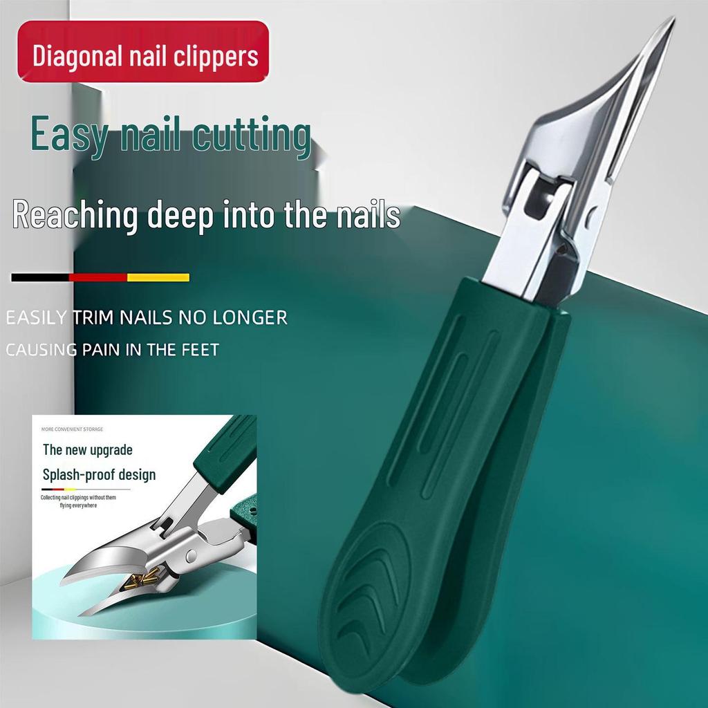 Specialized Cuticle Clippers with Angled Anti-Splash Tip for Tough Nails, Green Arrow Pattern Handle