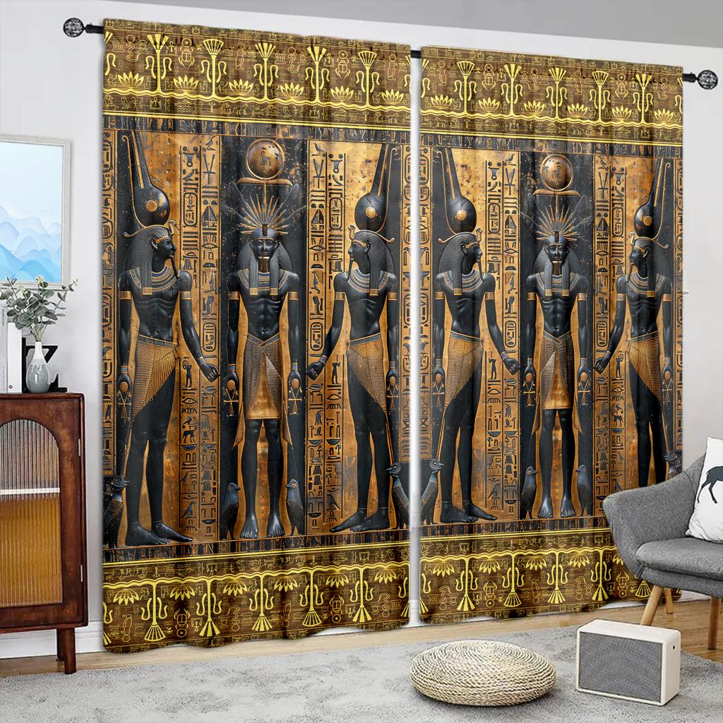 2pcs The Ancient Egyptians Printed Curtain for Home Decor - Rod Pocket Window Treatment for Bedroom, Office, Kitchen