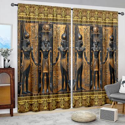 2 st De gamla egyptierna Tryckt Gardin för Heminredning - Stångficka Fönsterbehandling för Sovrum, Kontor, Kök