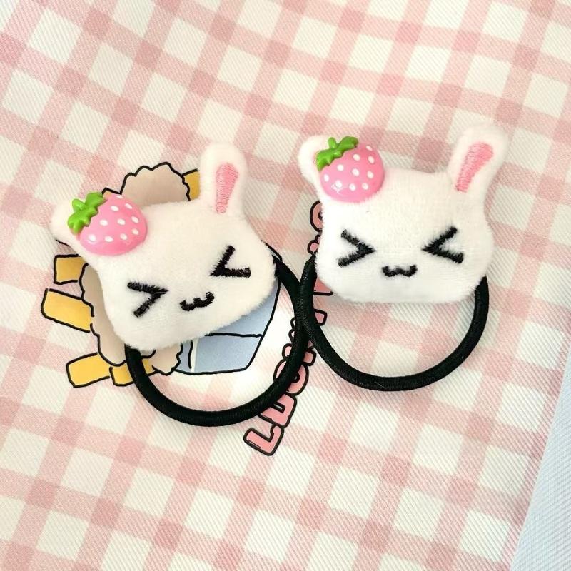 1/2Pcs Cute Strawberry Plush Bunny Hair Scrunchie Elastic Non-Slip Hair Tie Ponytail Holder Women Daily Hairstyle Accessories