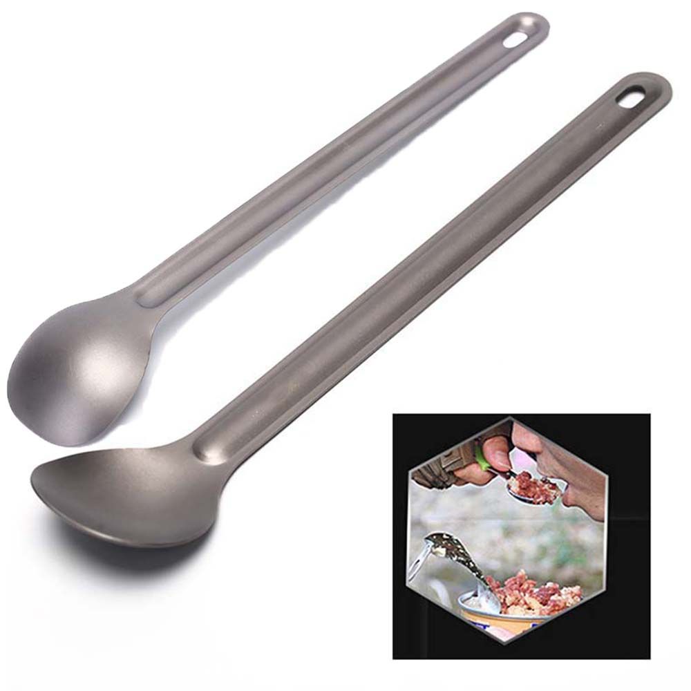 New Pure Portable Outdoor Picnic Accessories Titanium Cookware Cutlery Fork Long Handle Spoon