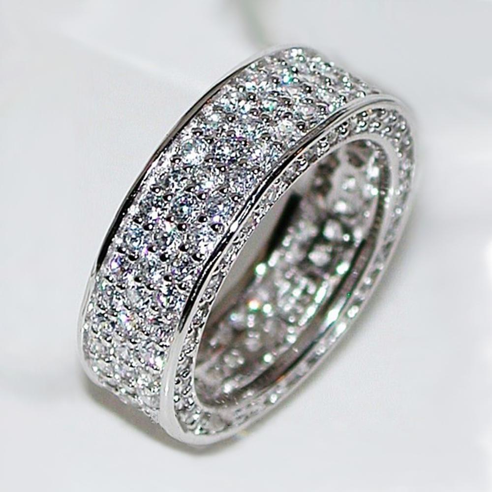 Huitan Luxury Wide Promise Rings for Women Pull Paved CZ Sparkling Wedding Bands Rings Silver Color/Gold Color Fashion