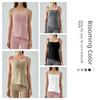 Women's Slim Fit Pleated Yoga Top with Built-in Bra and Adjustable Straps