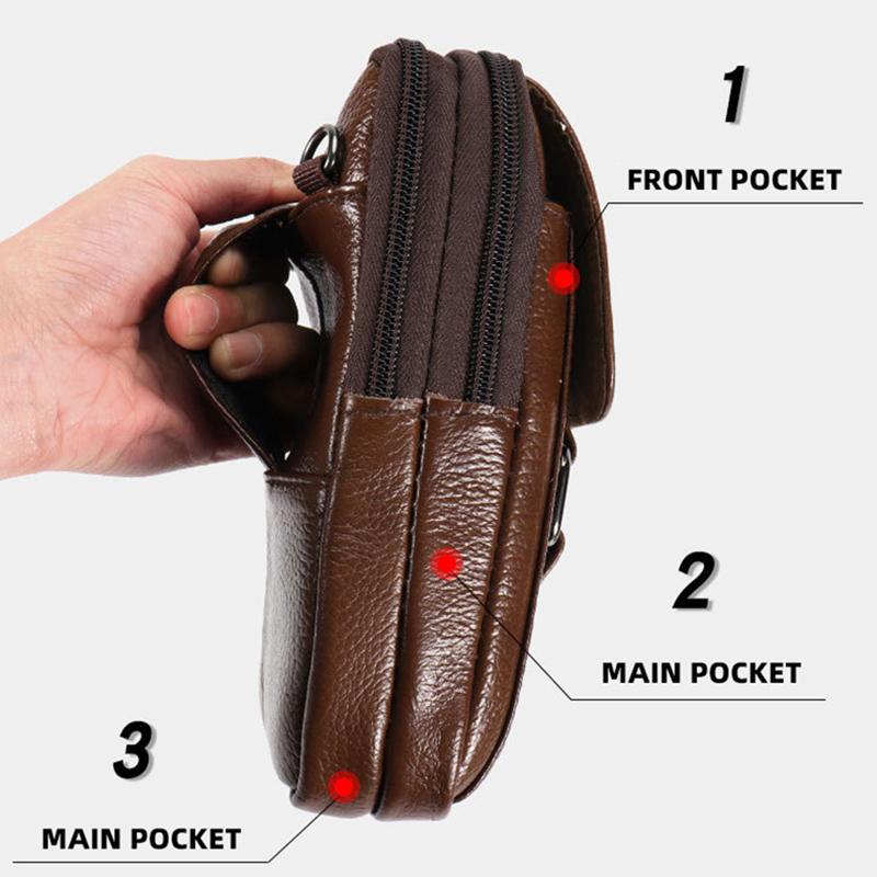 Men's Mobile Phone Waist Bag Outdoor Work Chest Bag PU Cigarette Case Key Chain Wear Belt Backpack Sport Hiking Portable Satchel