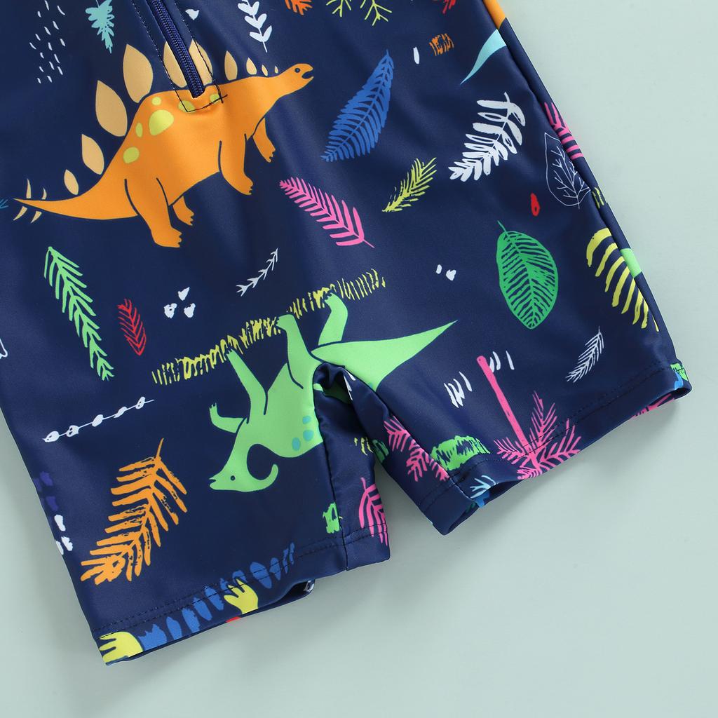 Toddler Boys One-Piece Swimsuit, Summer Short Sleeve Cartoon Animal Sun Protection Bathing Suit