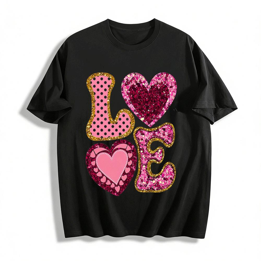 

Love Glitter Print Casual Crew Neck Long Sleeve Top For Adults Pure cotton T-shirt XXS