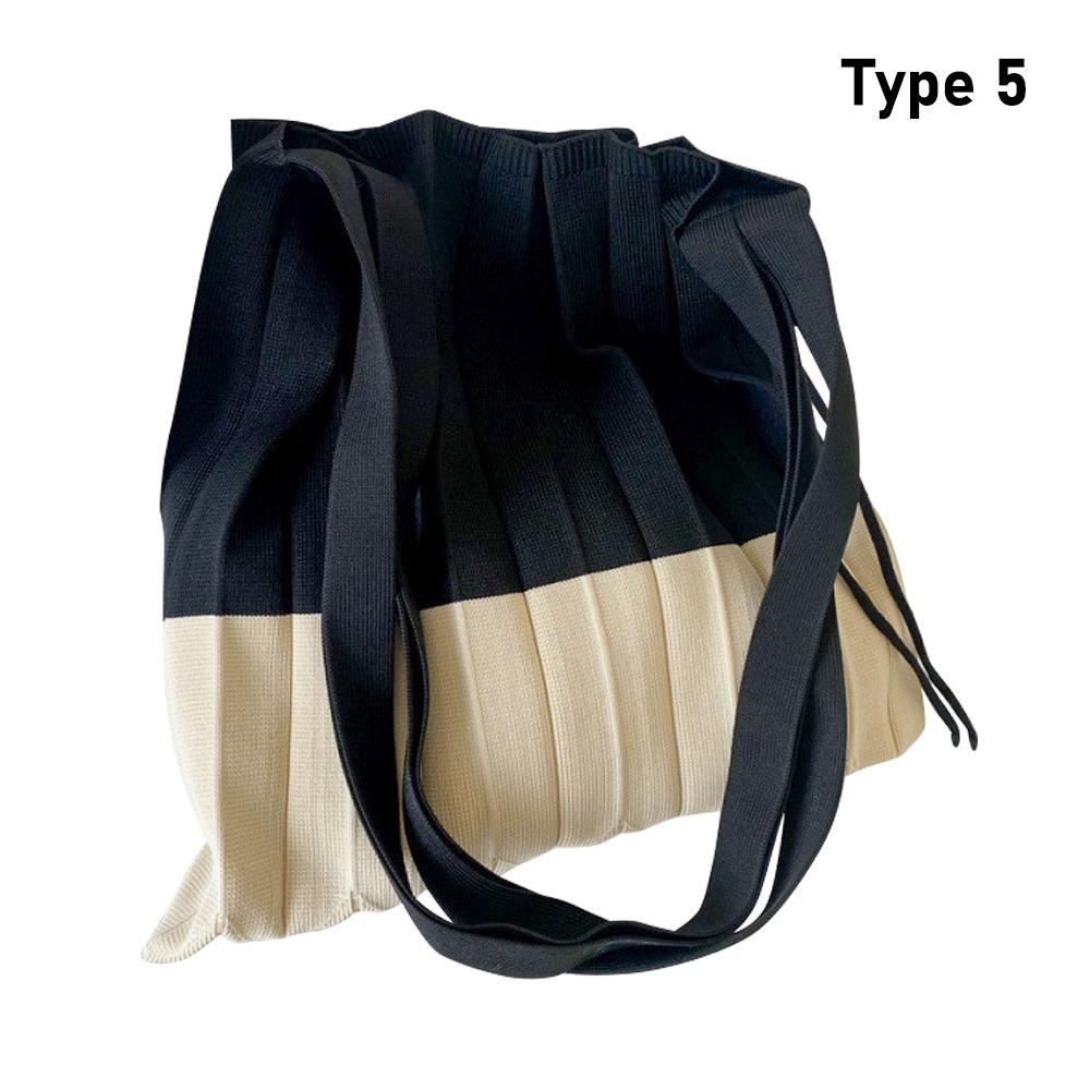 

Knitted Foldable Storage Handbag Casual Large Capacity Reusable Eco Folding Shopping Tote Bags For Women Organ Pleats