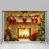 Festive Fireplace Christmas Sockes and Tree Brick Christmas Backdrop for Winter Decor Merry Christmas Banner Xmas Background