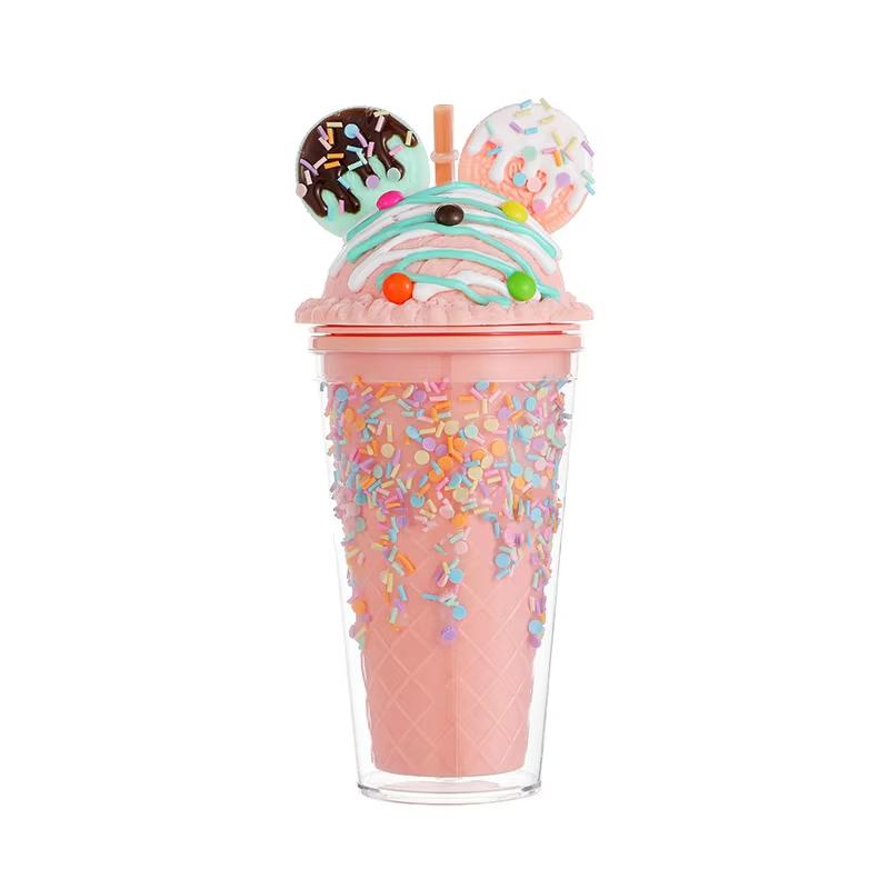 450ml Cute Straw Cup Ice Cream Lids for Stanley Tumbler Reusable Plastic Cups Summer Drinkware Cold Brew Girl Water Bottle Gift