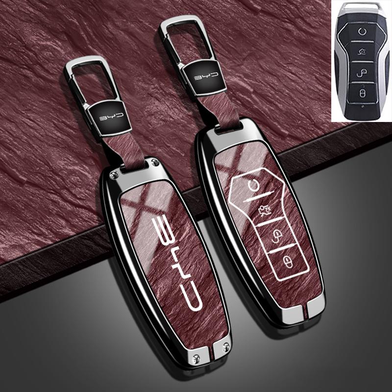 New Fashion Car Key Case Cover for BYD Song Pro Plus Max Dmi EV Seal Dolphin Zinc Alloy Stone Pattern TPU Keychain Accessories