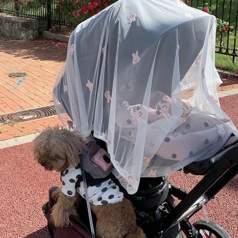 

Baby Stroller Cover Breathable Mosquito Net Mesh Pram Cartoon Embroidery Bear Sunshade Stroller Accessories Travel Gauze Curtain