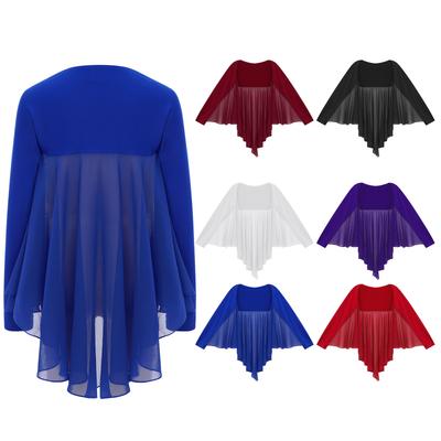 Mädchen Anbetungs-Performance-Top Offener Stil Unregelmäßiger Saum Engelsflügel Bolero Wettbewerbs-Outfit