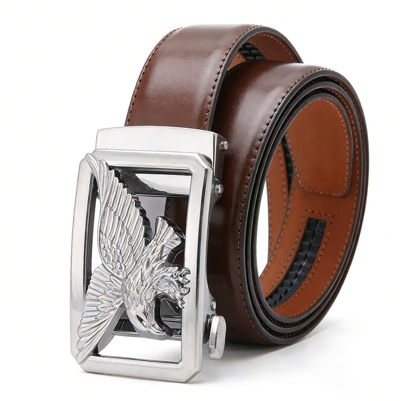 Genuine Leather Men's Belt Golden Silvery Automatic Eagle Buckle Waistband for Man High Quality Designer Male Waist Strap 3.5CM