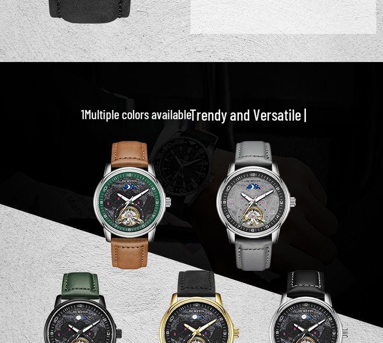 Swiss Tourbillon Men's Mechanical Watch, Large Dial, Automatic, Fashionable Leather Strap, High-End Feel