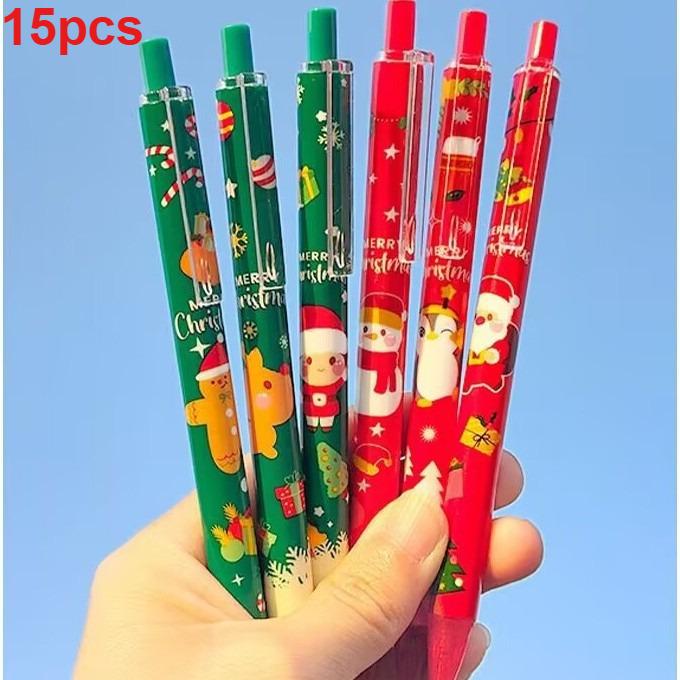 

15/30 шт. Рождественская гелевая ручка 0,5 мм, Декоративная офисная школьная ручка с принтом снеговика, оленя, Санта-Клауса, кнопочного типа для подписи, подарок
