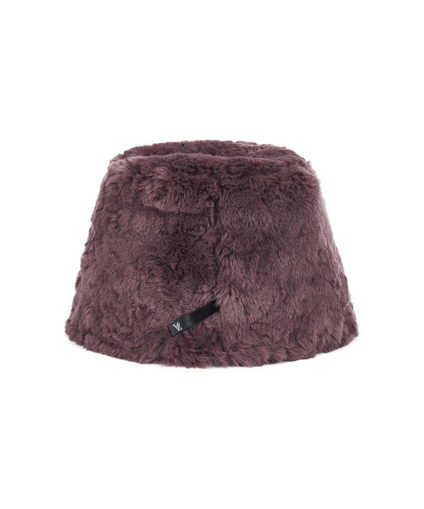 Bajal Fur Long Label Solid Drop Bucket Hat Burgundy