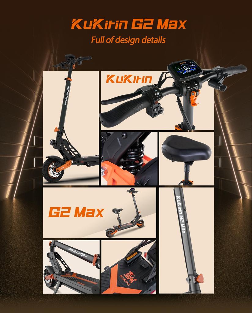 Faltbarer Elektroroller Kukirin G2 Max, 1000W Motor, 48V 20.8AH Akku, Höchstgeschwindigkeit 55km/h, Reichweite 70km, 10-Zoll-Reifen