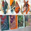 90CM Manual Hand Rolled Twill Silk Scarf Women High-End Square Scarves Forest and Castle Printed Echarpes Foulard Wrap Bandana