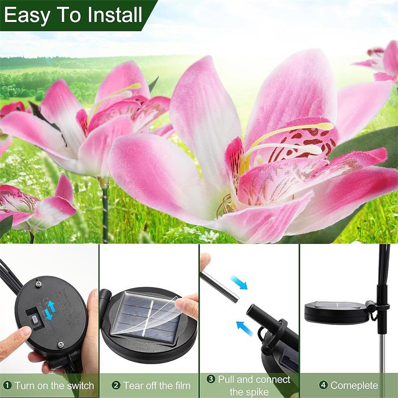 Solar Garden Lights Outdoor Solar Garden Lights with Orchid Flower Lights Waterproof Solar Lawn Lights for Garden Lawn Decor