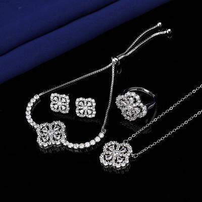 2026 Heavy Industry Premium Full Diamond Clover Four-piece Set Necklace Bracelet Earrings Ring Women's Jewelry