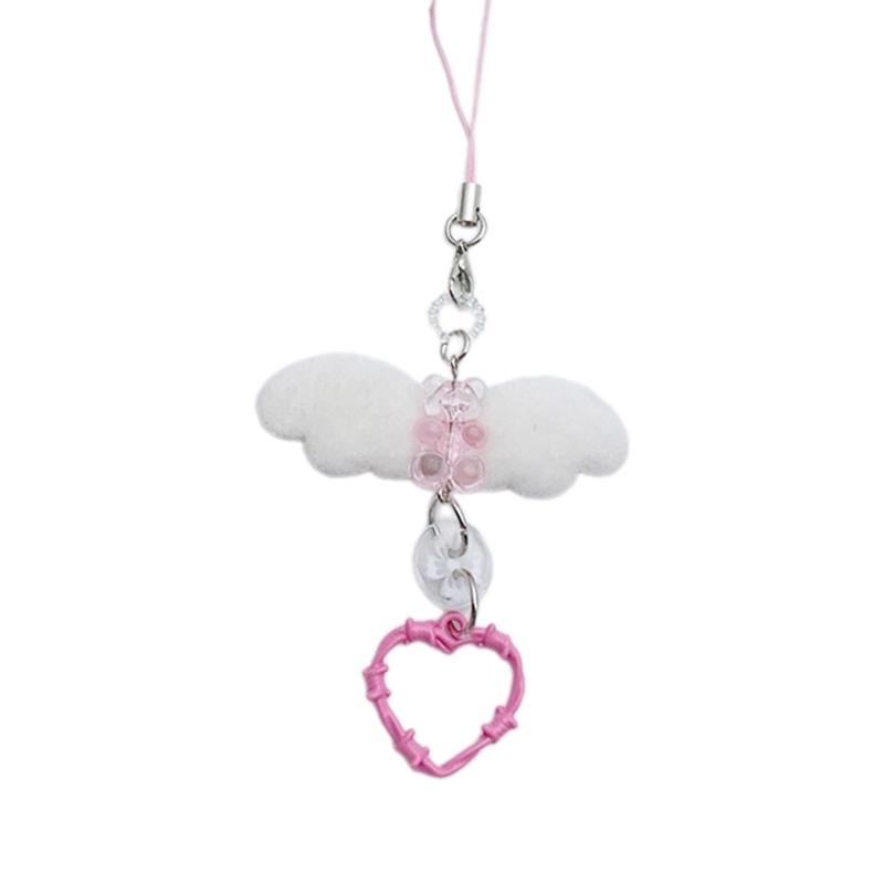 Bowknot Heart Pendant Cellphone Strap Phone Chain Detachable Beaded Phone Lanyard Handmade Keychains for Wallet Bag