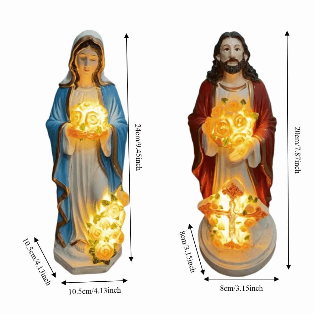 Resin Blessed Mother Sculpture Lighted LED Jesus Christ Figurine  Outdoor Garden