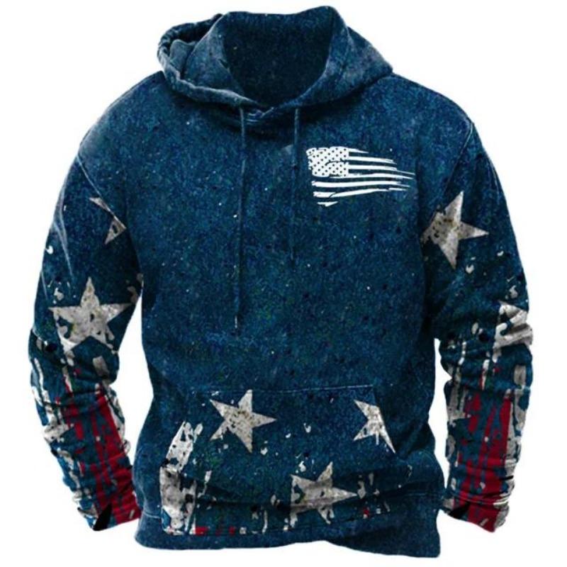Felpa con cappuccio da uomo USA. Grafica con bandiera Top vintage Felpa con cappuccio da uomo Abiti oversize Pullover Felpa con cappuccio ampia da strada casual