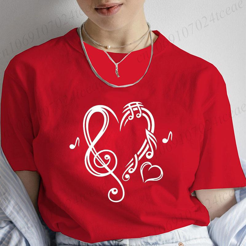 Musical Note Heart Print Unisex T Shirt Short Sleeve O Neck Unisex Tshirt Ladies Fashion Tee Shirt Tops Clothes Camisetas Mujer