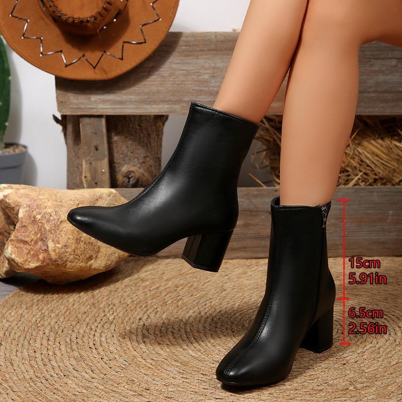 Women's Ankle Boots Fashion Side Zipper Short Boots for Women Pointed Toe High Heels High Quality Leather Women Boots Size 35-41