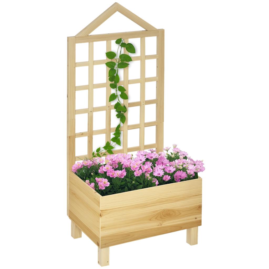 Garden Planters with Trellis for Vine Climbing, Distressed Wooden Raised Beds, 90x43x150cm, Natural Tone