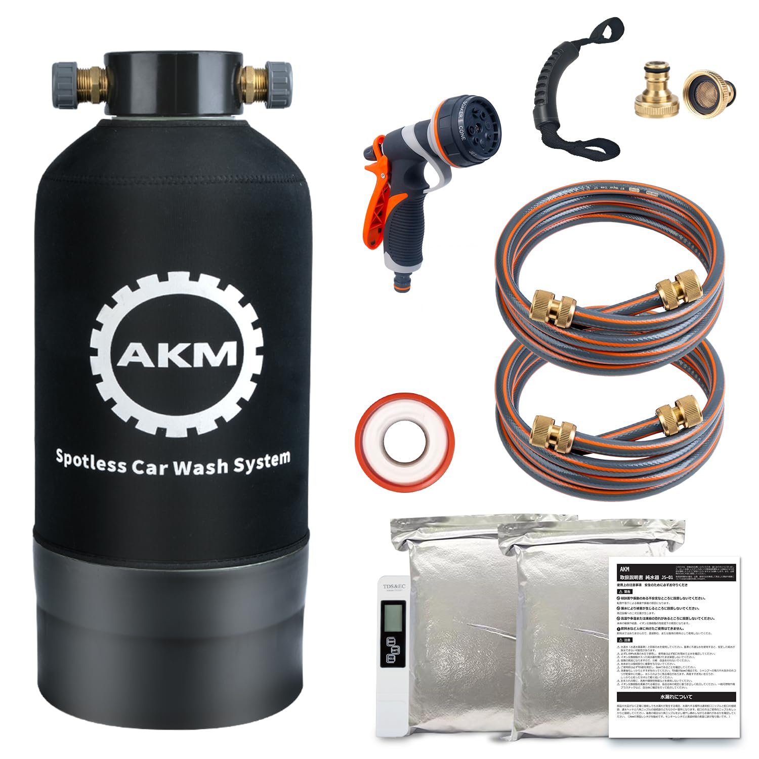 

AKM Car Wash 10L Brass Threaded End Includes Two Sprinkler Tank TDS and Ion Exchange Resin Purifier, Capacity, Cap, Hoses, Nozzle, Cover, Meter, чёрный