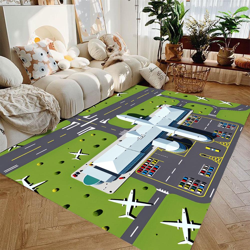 

Unique Airplane Terminal Pattern Playmat for Children Interactive Airport Themed Activity Rug Floor Mat for Living Room Bedroom 40x60cm