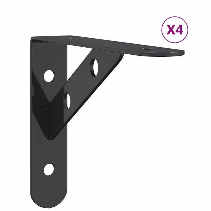 VidaXL Shelf Brackets 4 Pcs 15x2.5x11.5 Cm Black Stainless Steel, Wall Mount, Wall Shelf Bracket,, Bracket 30301