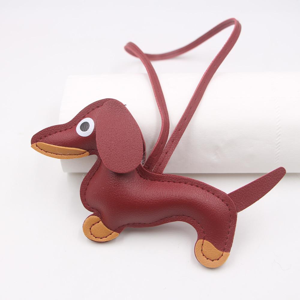 +Cartoon Leather Sausage Dog Hand Rope Bag Pendant Phone Case Accessories Pendant Car Dog Keychain