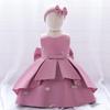 Baby Girl's Feather Embroidery Princess Dress - First Birthday Party Outfit with Big Bow.
