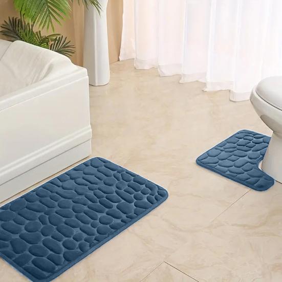 2ks/sada Koupelnová rohožka s reliéfním vzorem kamene Protiskluzová spodní koupelnová předložka Extra silná savá koupelnová rohož